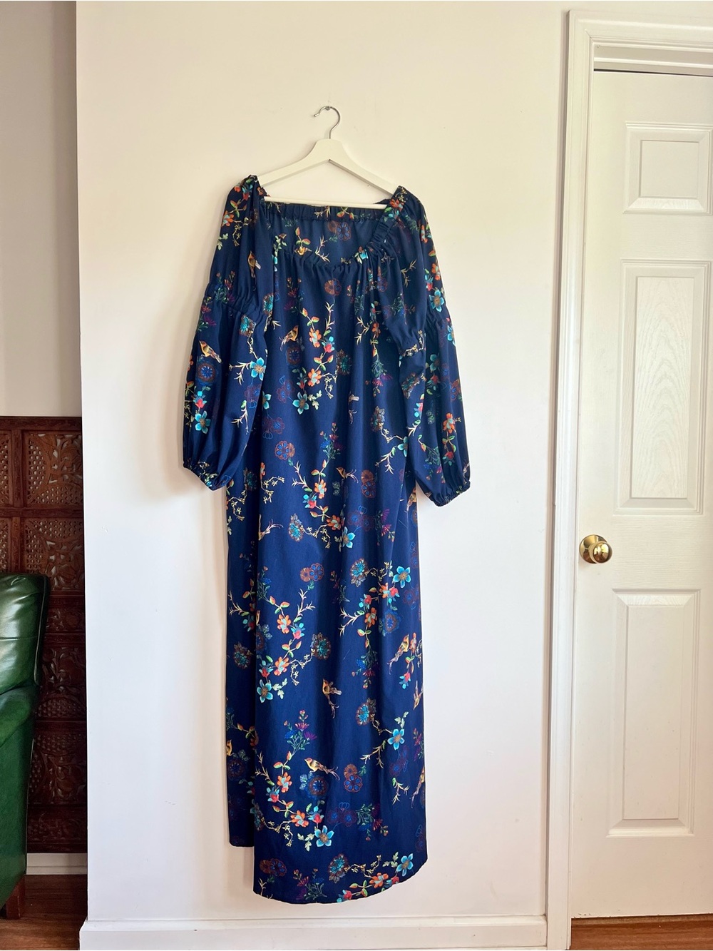 Navy Floral Kaftan Maxi Dress 3X